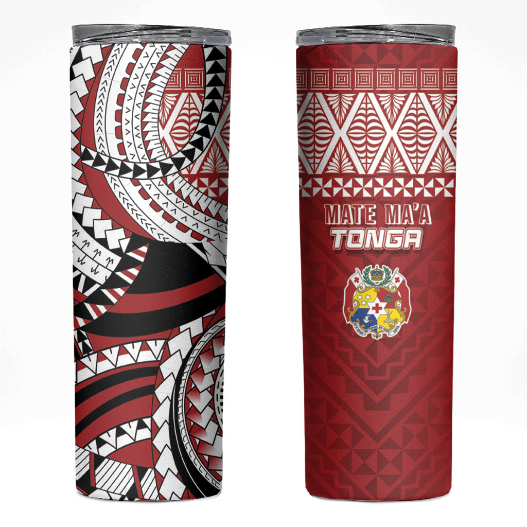 Mate Ma'a Tonga Rugby Kupesi Motifs Skinny Tumbler Red Waves LT7 Red - Polynesian Pride