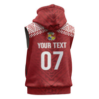 Mate Ma'a Tonga Rugby Custom Kupesi Motifs Sleeveless Hoodie Red Waves LT7 - Polynesian Pride