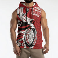 Mate Ma'a Tonga Rugby Custom Kupesi Motifs Sleeveless Hoodie Red Waves LT7 - Polynesian Pride