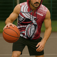 Mate Ma'a Tonga Rugby Custom Kupesi Motifs Sleeveless Zip Hoodie Red Waves LT7 - Polynesian Pride