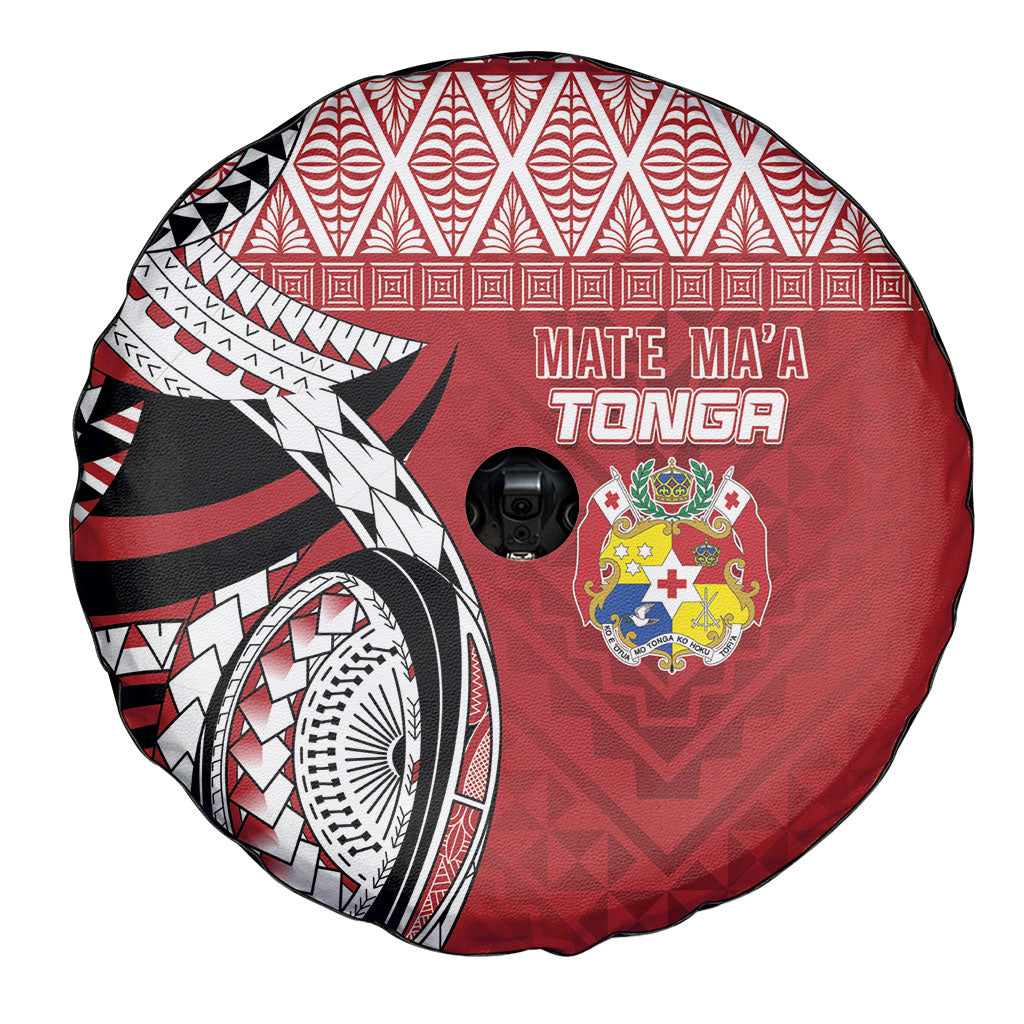 Mate Ma'a Tonga Rugby Kupesi Motifs Spare Tire Cover Red Waves LT7 - Polynesian Pride