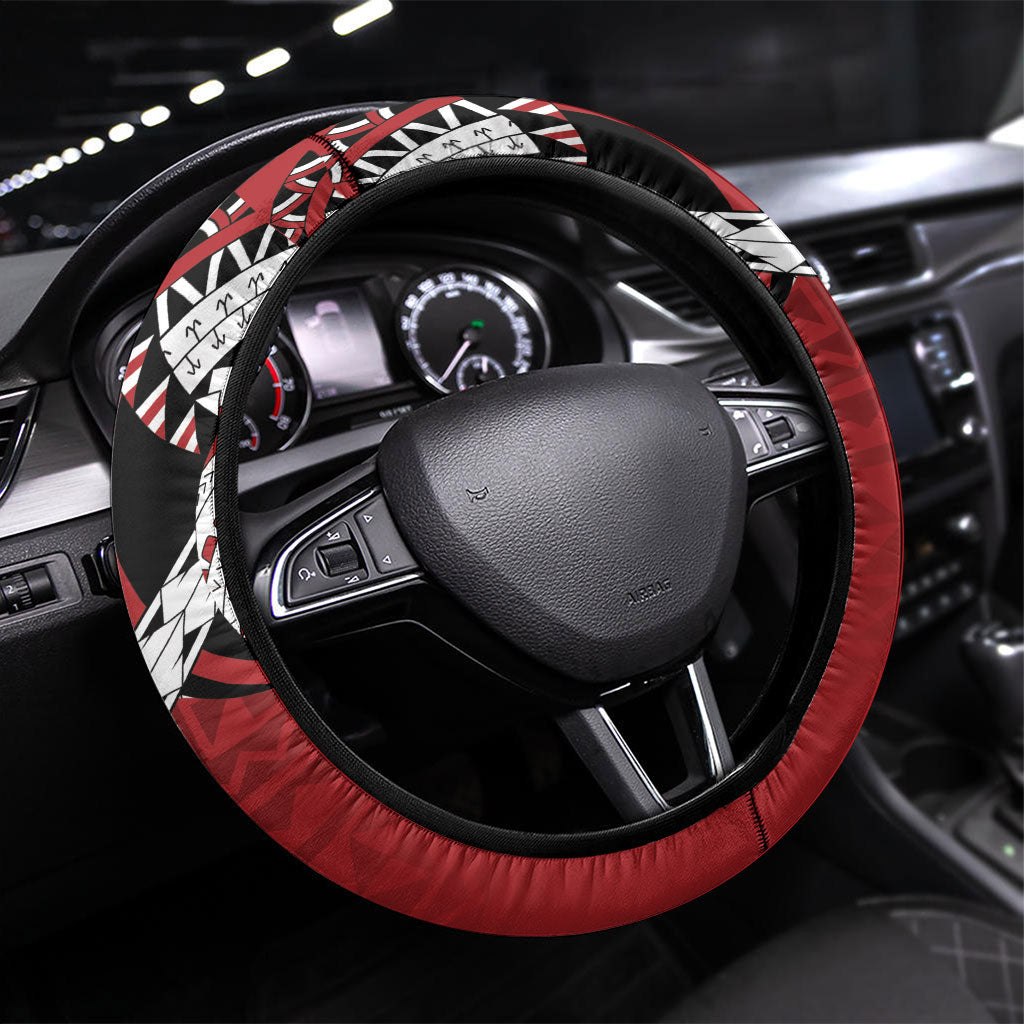 Mate Ma'a Tonga Rugby Kupesi Motifs Steering Wheel Cover Red Waves LT7 Universal Fit Red - Polynesian Pride