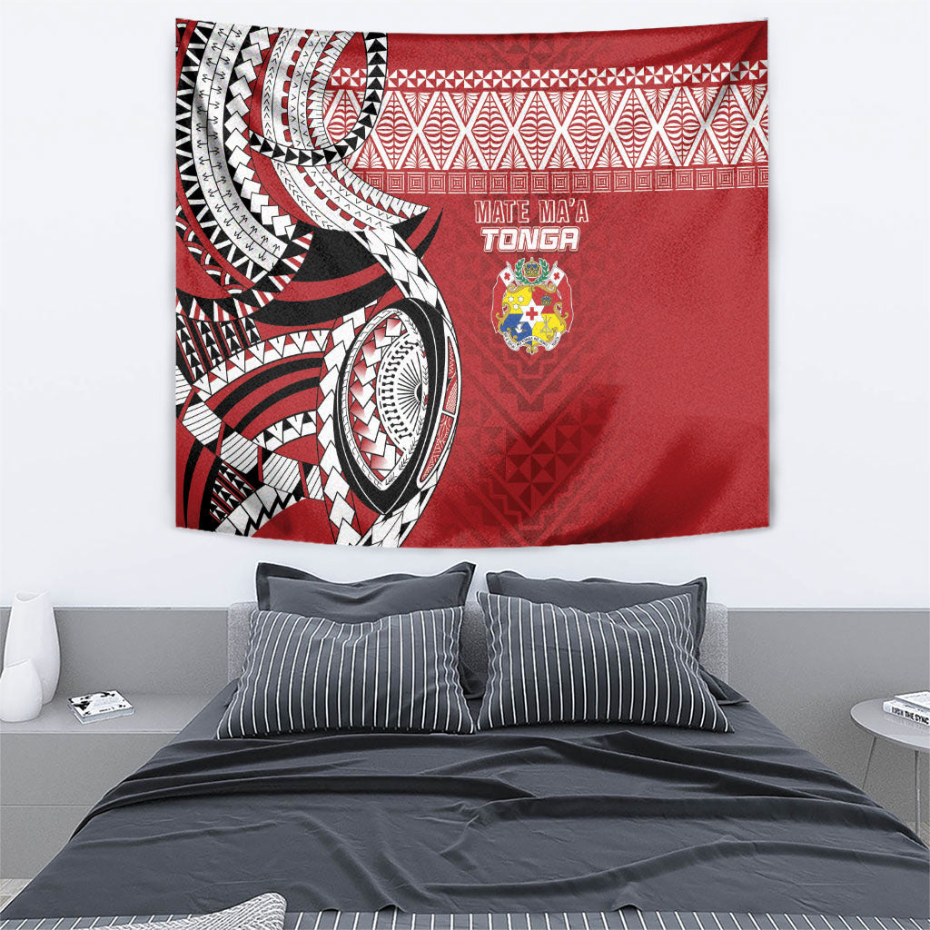 Mate Ma'a Tonga Rugby Kupesi Motifs Tapestry Red Waves LT7 - Polynesian Pride