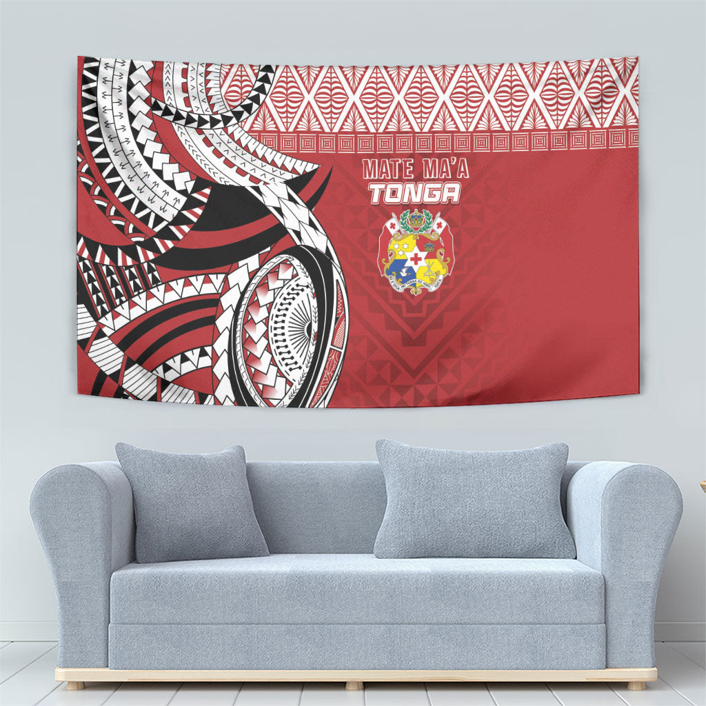 Mate Ma'a Tonga Rugby Kupesi Motifs Tapestry Red Waves LT7 - Polynesian Pride