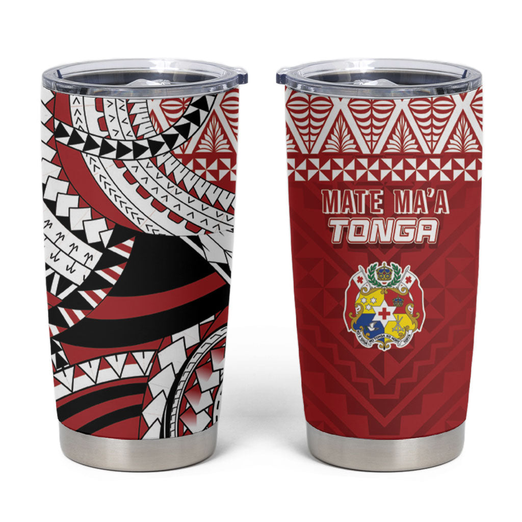 Mate Ma'a Tonga Rugby Kupesi Motifs Tumbler Cup Red Waves LT7 Red - Polynesian Pride