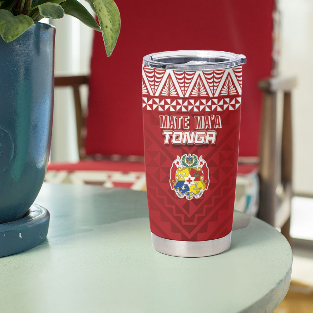 Mate Ma'a Tonga Rugby Kupesi Motifs Tumbler Cup Red Waves LT7 - Polynesian Pride