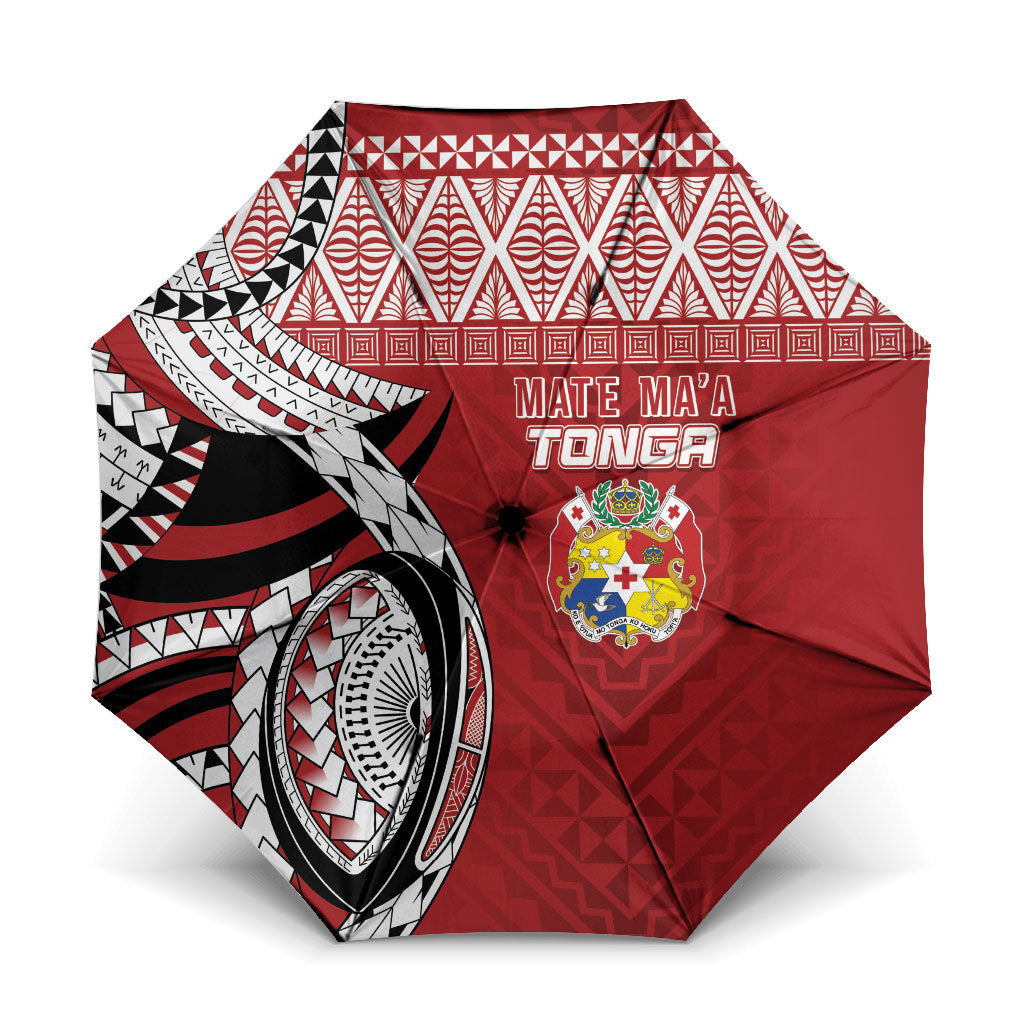 Mate Ma'a Tonga Rugby Kupesi Motifs Umbrella Red Waves LT7 One Size Folded 11.42 inch Opened Diameter 37.4 inch Red - Polynesian Pride