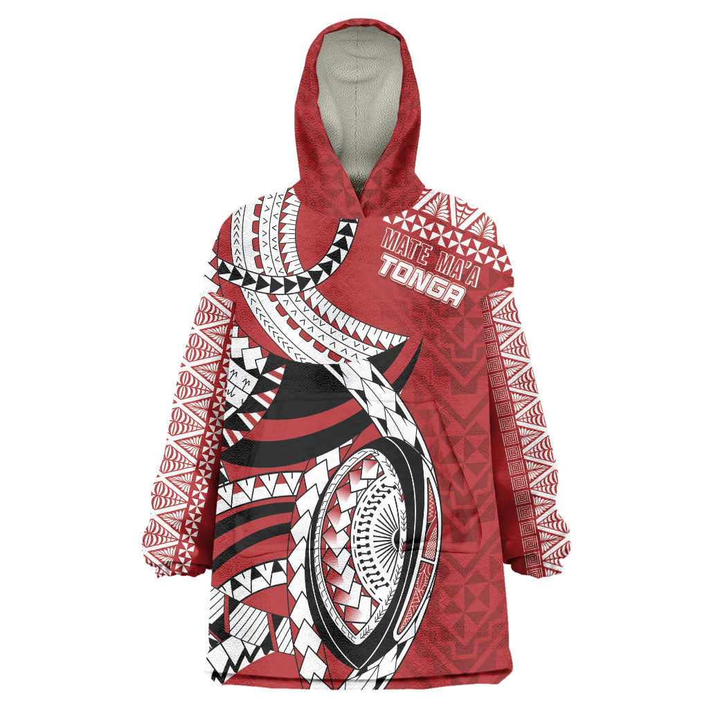 Mate Ma'a Tonga Rugby Custom Kupesi Motifs Wearable Blanket Hoodie Red Waves LT7 One Size Red - Polynesian Pride
