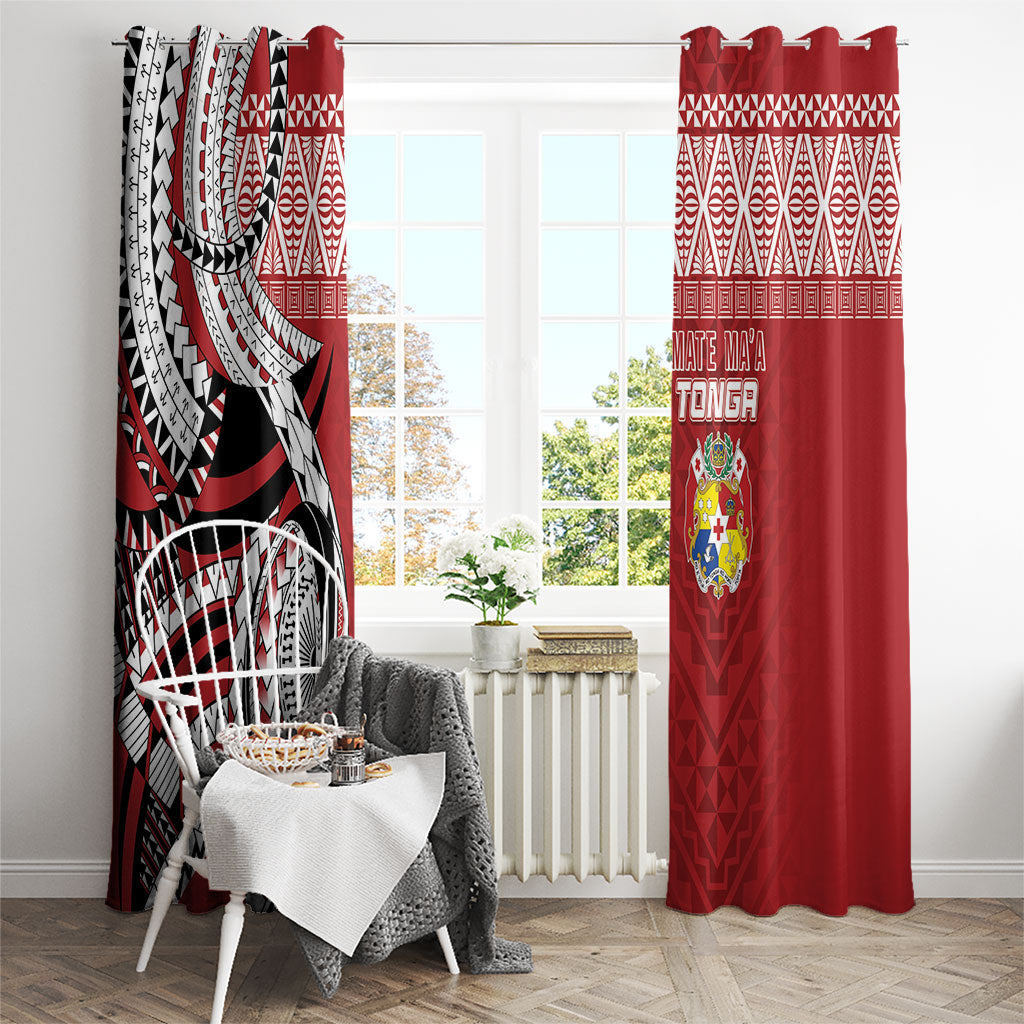 Mate Ma'a Tonga Rugby Kupesi Motifs Window Curtain Red Waves LT7 - Polynesian Pride