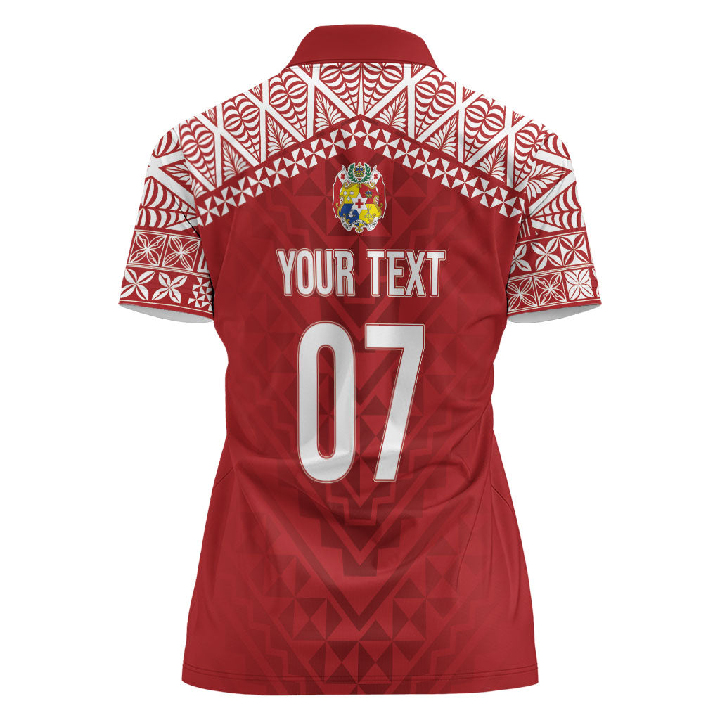 Mate Ma'a Tonga Rugby Custom Kupesi Motifs Women Polo Shirt Red Waves LT7 - Polynesian Pride