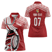 Mate Ma'a Tonga Rugby Custom Kupesi Motifs Women Polo Shirt Red Waves LT7 - Polynesian Pride