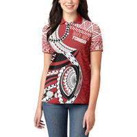 Mate Ma'a Tonga Rugby Custom Kupesi Motifs Women Polo Shirt Red Waves LT7 - Polynesian Pride