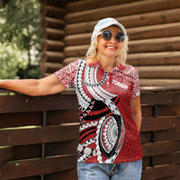 Mate Ma'a Tonga Rugby Custom Kupesi Motifs Women Polo Shirt Red Waves LT7 - Polynesian Pride