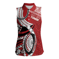 Mate Ma'a Tonga Rugby Custom Kupesi Motifs Women Sleeveless Polo Shirt Red Waves LT7 Female Red - Polynesian Pride
