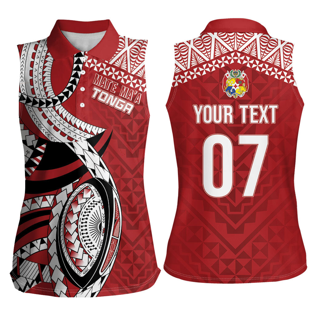Mate Ma'a Tonga Rugby Custom Kupesi Motifs Women Sleeveless Polo Shirt Red Waves LT7 - Polynesian Pride