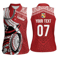 Mate Ma'a Tonga Rugby Custom Kupesi Motifs Women Sleeveless Polo Shirt Red Waves LT7 - Polynesian Pride