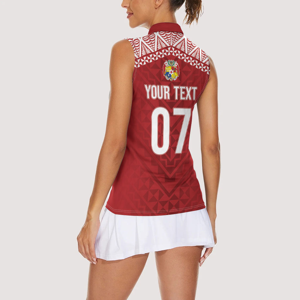 Mate Ma'a Tonga Rugby Custom Kupesi Motifs Women Sleeveless Polo Shirt Red Waves LT7 - Polynesian Pride