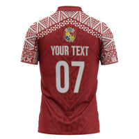 Mate Ma'a Tonga Rugby Custom Kupesi Motifs Zipper Polo Shirt Red Waves LT7 - Polynesian Pride