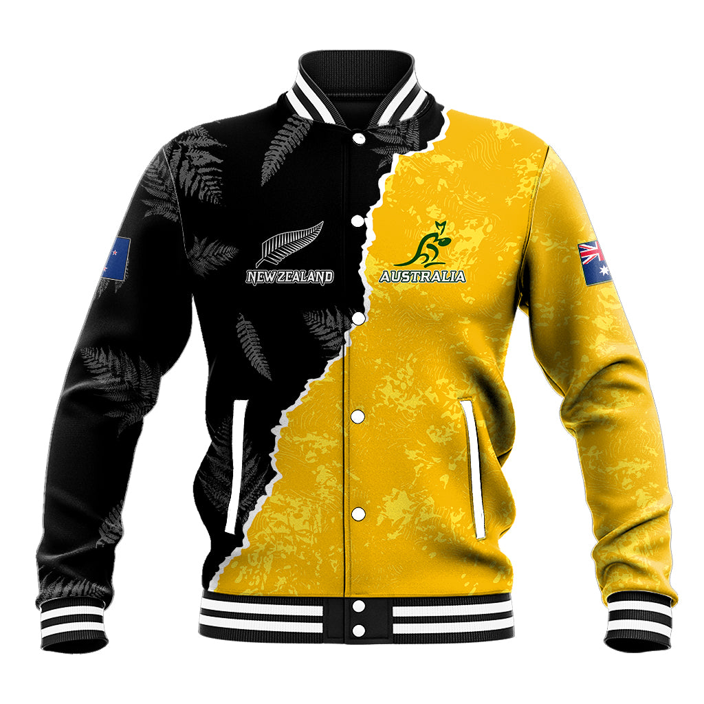 Australia Rugby Mix New Zealands Rugby Baseball Jacket Wallabies Versus Silver Fern Sporty Basic LT7 Unisex Art - Polynesian Pride