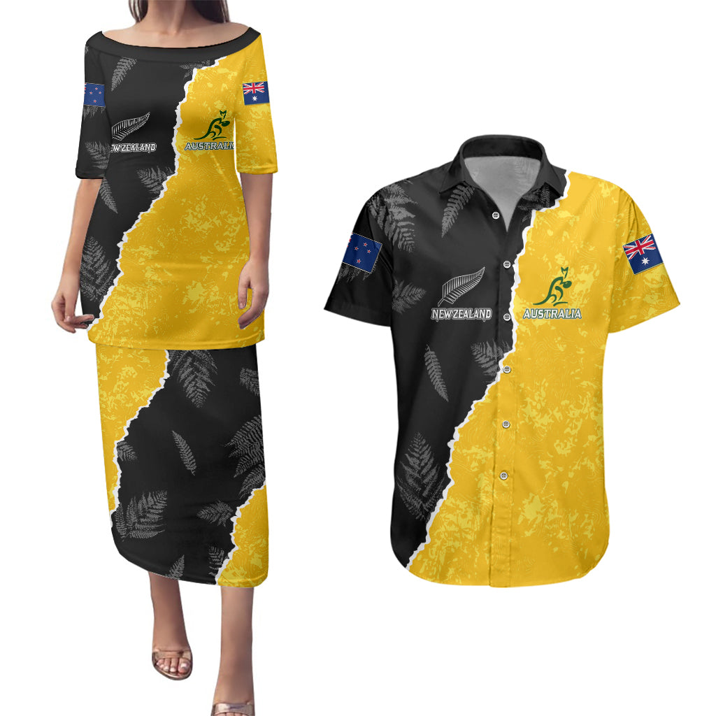 Australia Rugby Mix New Zealands Rugby Couples Matching Puletasi Dress and Hawaiian Shirt Wallabies Versus Silver Fern Sporty Basic LT7 Art - Polynesian Pride