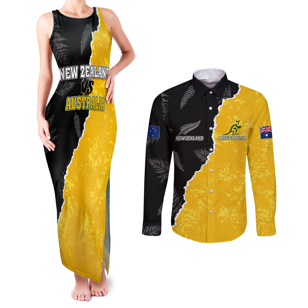 Australia Rugby Mix New Zealands Rugby Couples Matching Tank Maxi Dress and Long Sleeve Button Shirts Wallabies Versus Silver Fern Sporty Basic LT7 Art - Polynesian Pride