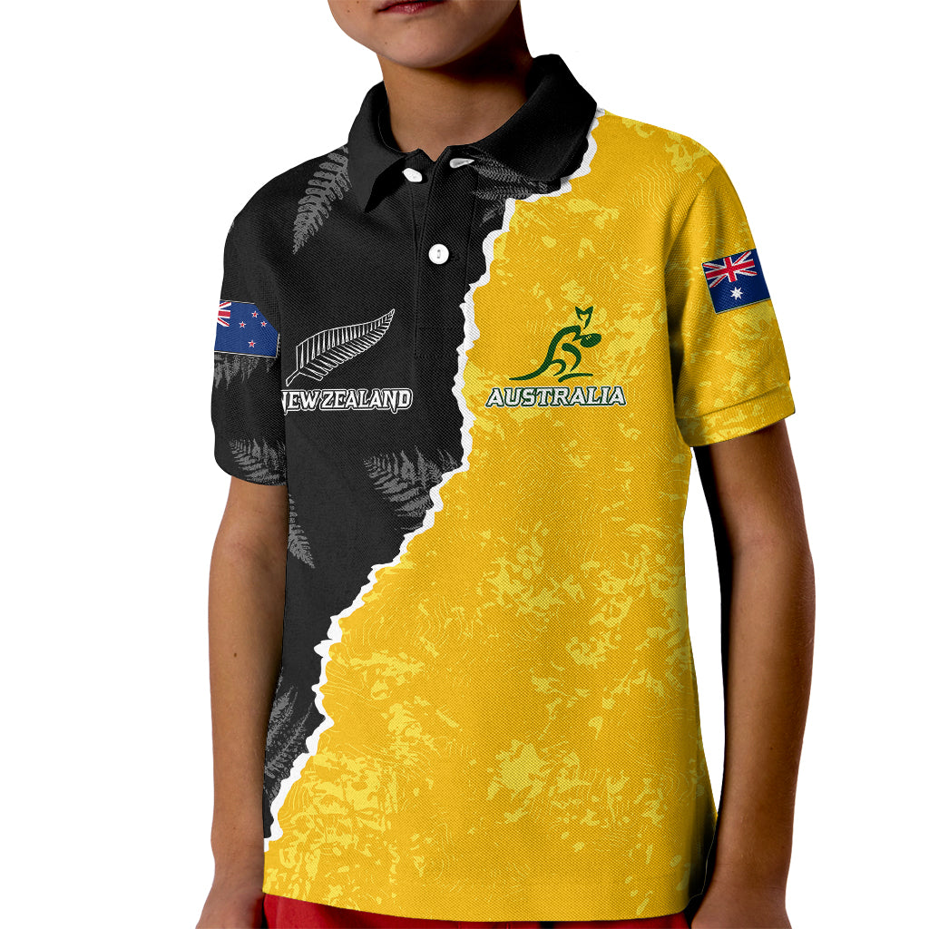 Australia Rugby Mix New Zealands Rugby Kid Polo Shirt Wallabies Versus Silver Fern Sporty Basic LT7 Kid Art - Polynesian Pride