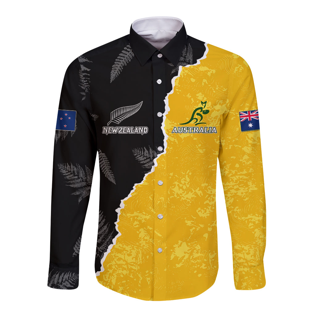 Australia Rugby Mix New Zealands Rugby Long Sleeve Button Shirt Wallabies Versus Silver Fern Sporty Basic LT7 Unisex Art - Polynesian Pride