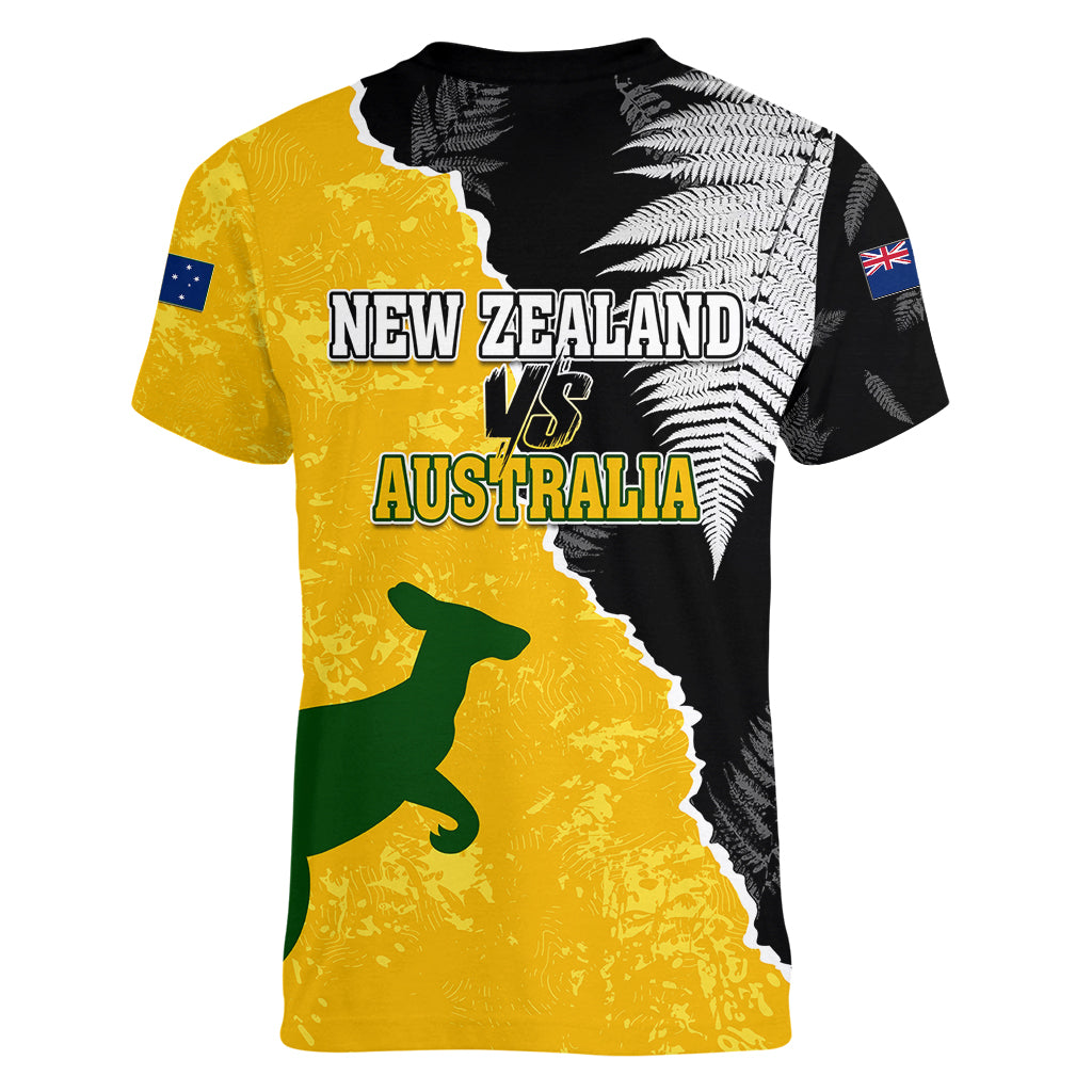 Australia Rugby Mix New Zealands Rugby Women V Neck T Shirt Wallabies Versus Silver Fern Sporty Basic LT7 - Polynesian Pride
