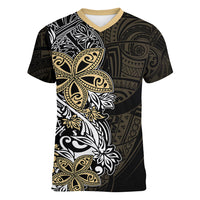 Polynesian Pride Women V Neck T Shirt Tiare With Plumeria Mix Style LT7 Female Cream - Polynesian Pride