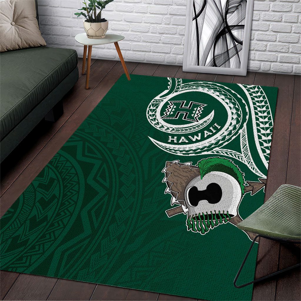 Hawaii Rainbow Warriors Alumni Area Rug Ti Maile Lei - Glory For The Warriors LT7 Dark Green - Polynesian Pride