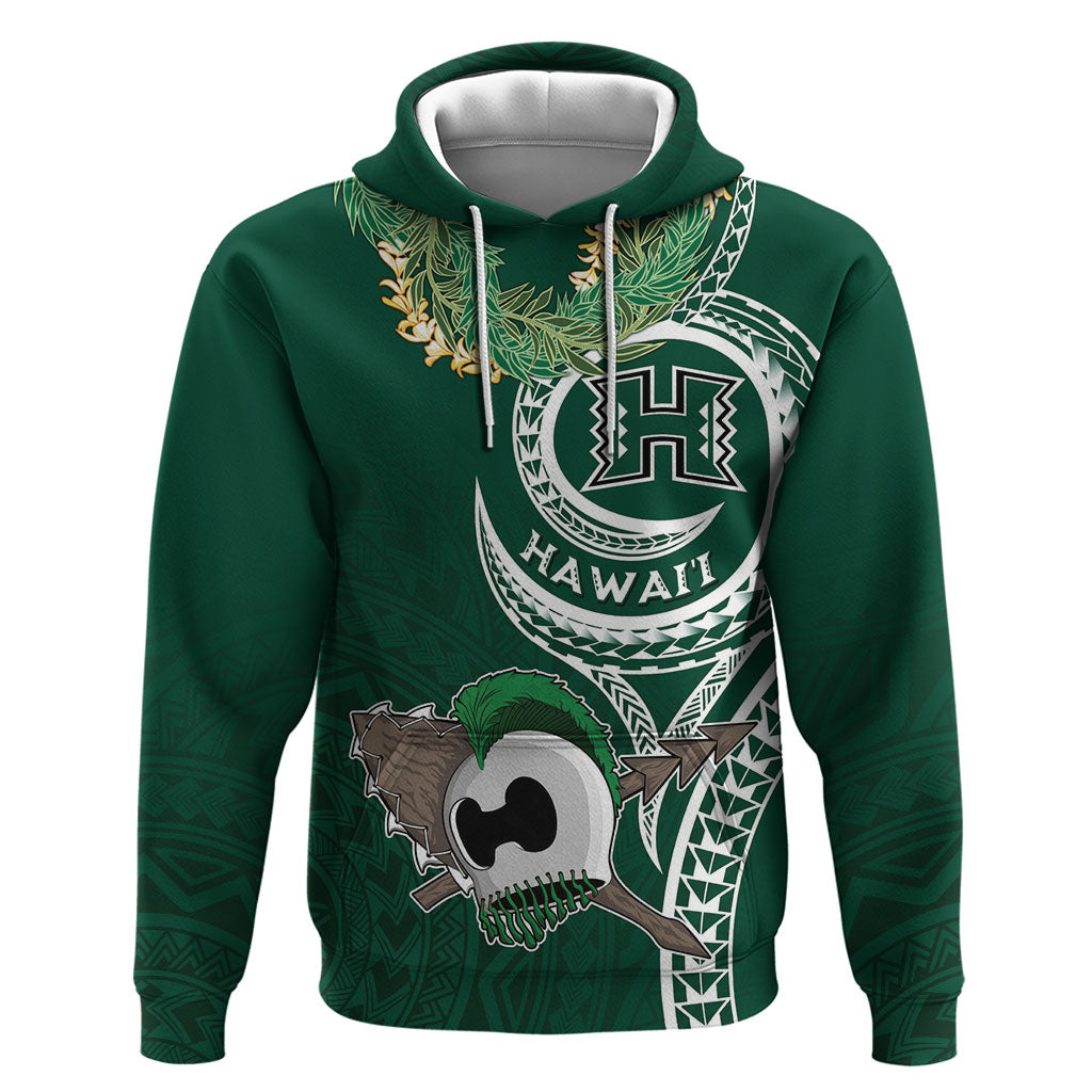 Hawaii Rainbow Warriors Alumni Personalized Hoodie Ti Maile Lei - Glory For The Warriors LT7 Pullover Hoodie Dark Green - Polynesian Pride