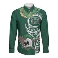 Hawaii Rainbow Warriors Alumni Personalized Long Sleeve Button Shirt Ti Maile Lei - Glory For The Warriors LT7 Unisex Dark Green - Polynesian Pride
