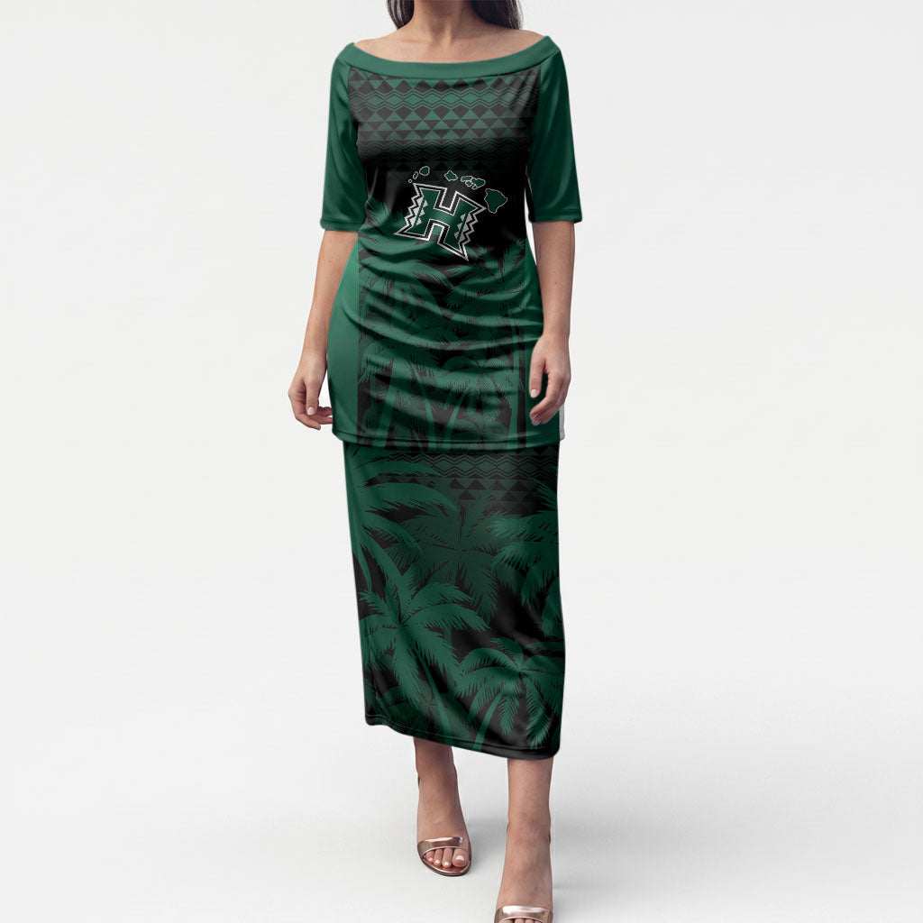 Hawaii Rainbow Warriors La'au Pama Personalized Puletasi LT7 Long Dress Black - Polynesian Pride