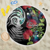 Meri Kirihimete New Zealand Beach Blanket Tui on Pohutukawa LT7 One Size 150cm Black - Polynesian Pride