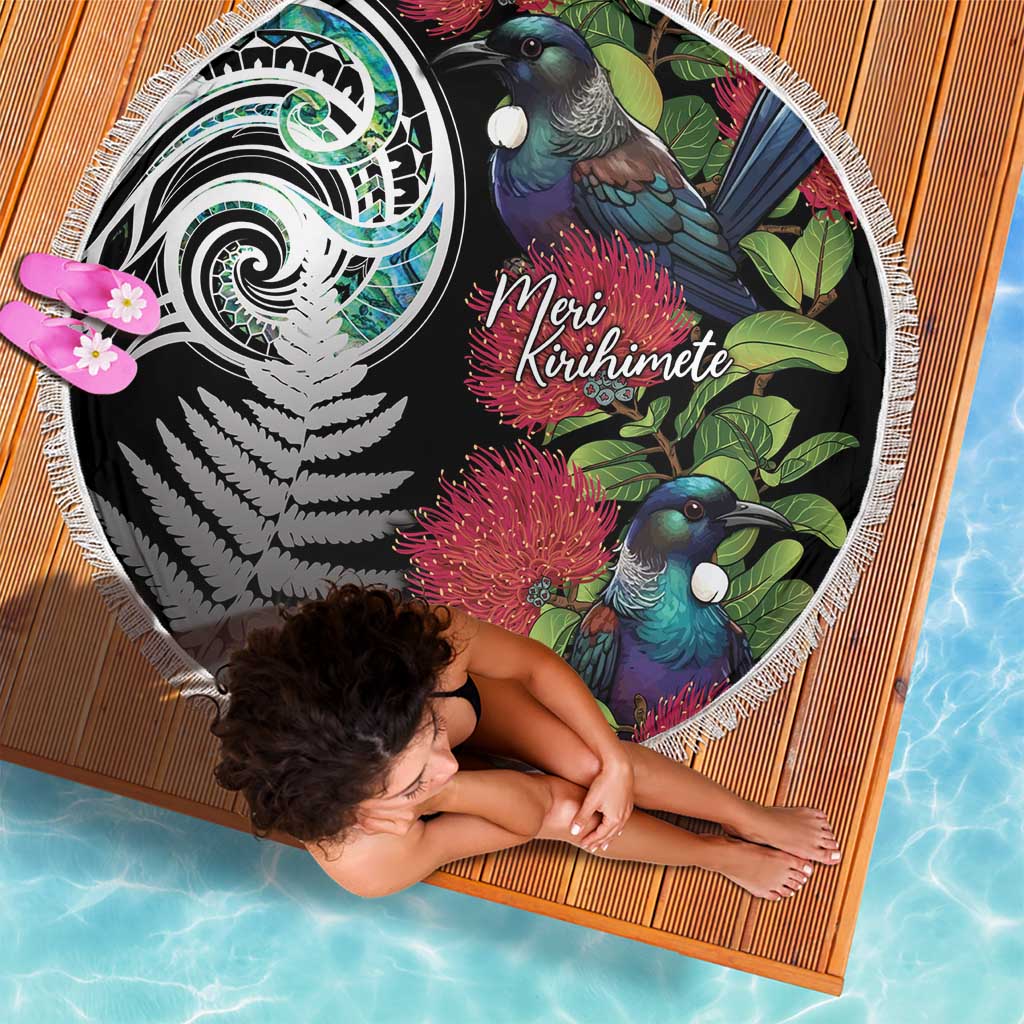Meri Kirihimete New Zealand Beach Blanket Tui on Pohutukawa LT7 - Polynesian Pride