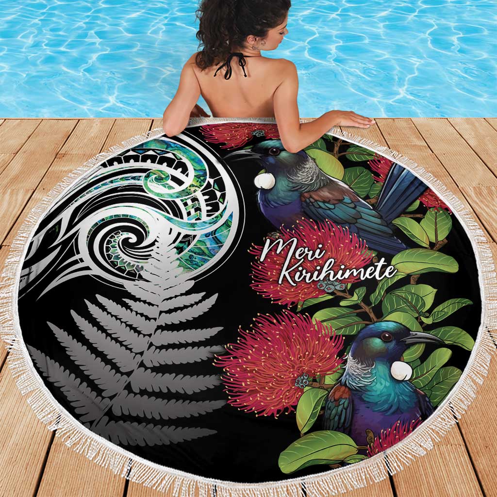 Meri Kirihimete New Zealand Beach Blanket Tui on Pohutukawa LT7 - Polynesian Pride