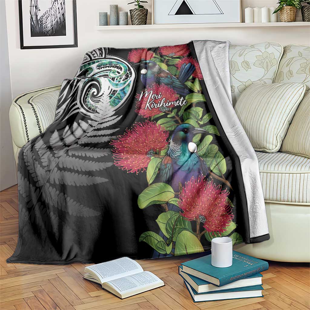 Meri Kirihimete New Zealand Blanket Tui on Pohutukawa LT7 Black - Polynesian Pride