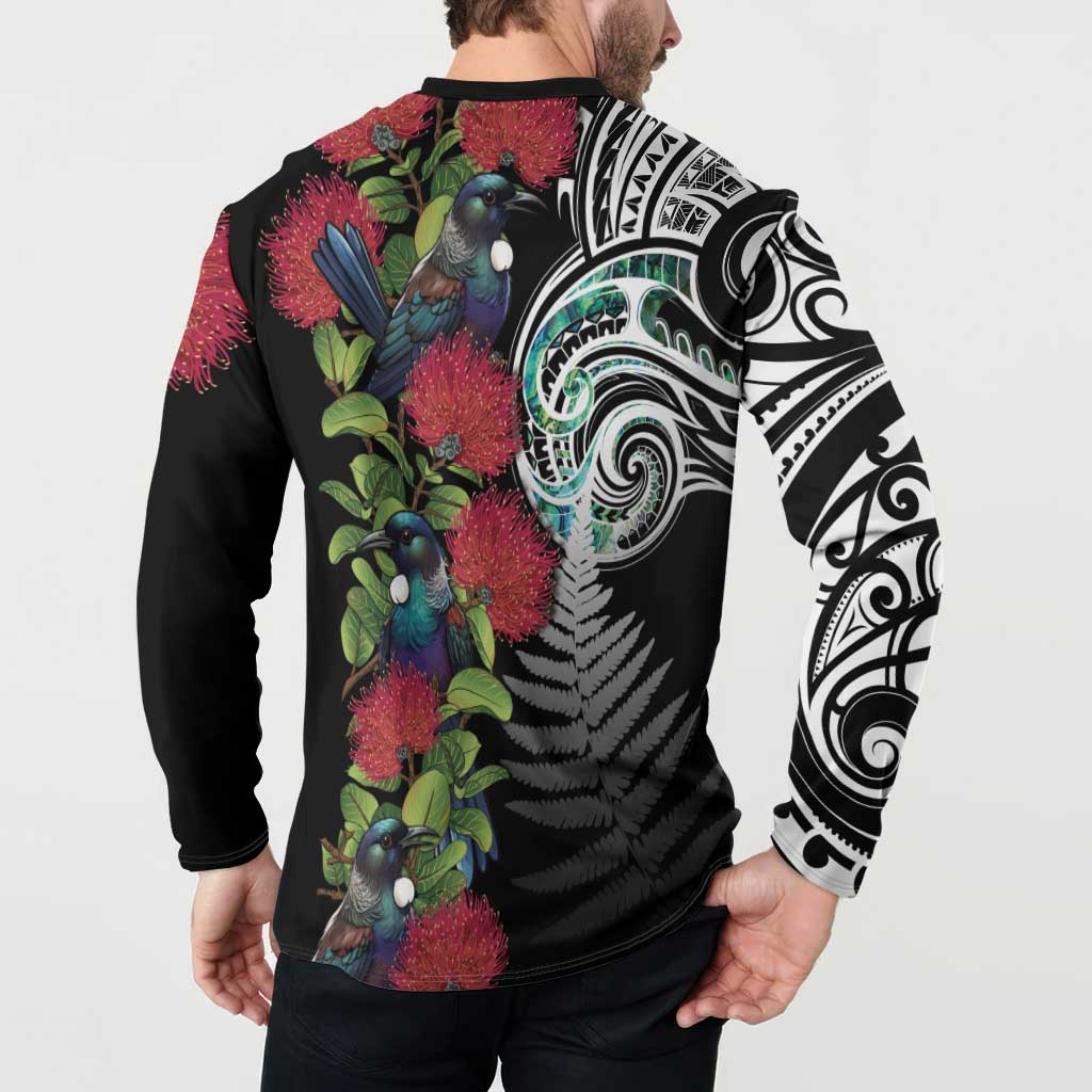 Meri Kirihimete New Zealand Button Sweatshirt Tui on Pohutukawa LT7 - Polynesian Pride