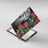 Meri Kirihimete New Zealand Canvas Wall Art Tui on Pohutukawa LT7 With Frame Black - Polynesian Pride