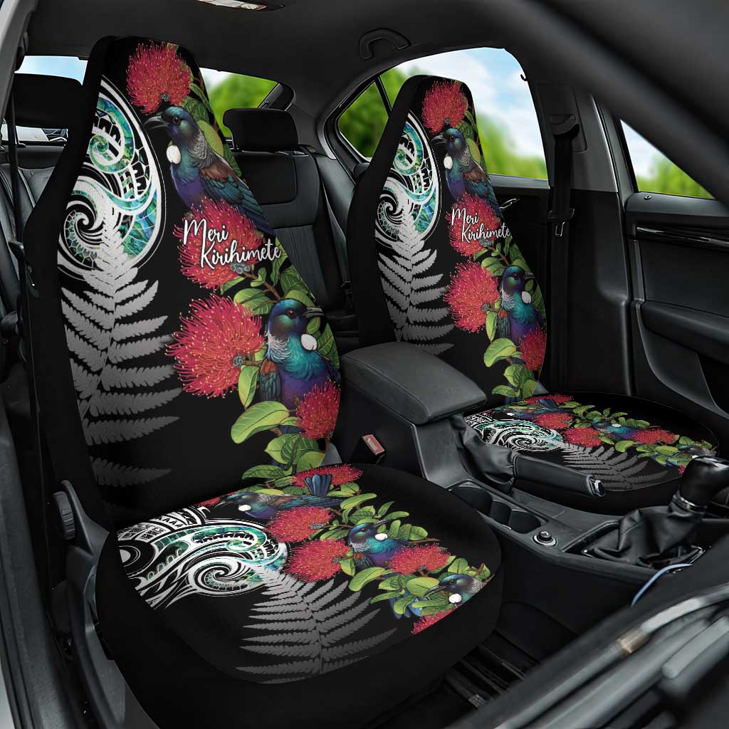 Meri Kirihimete New Zealand Car Seat Cover Tui on Pohutukawa