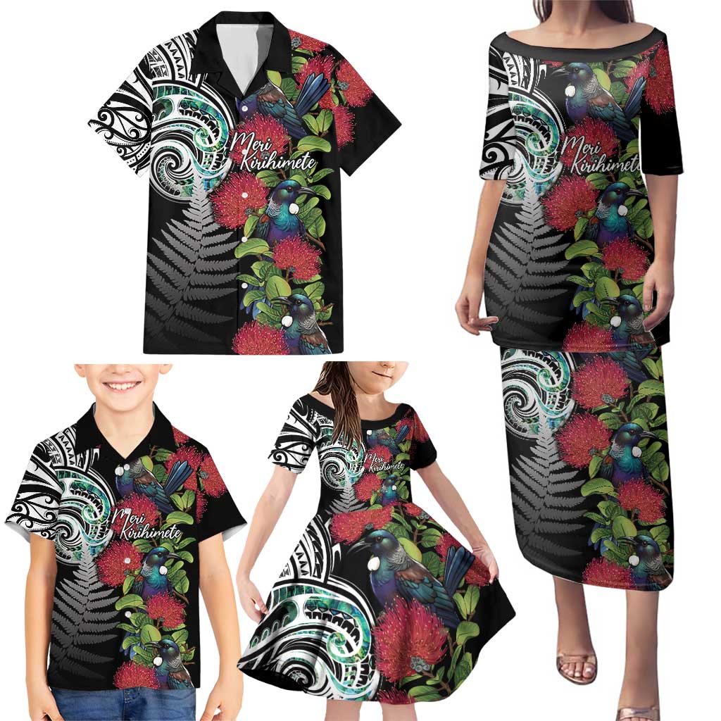 Meri Kirihimete New Zealand Family Matching Puletasi and Hawaiian Shirt Tui on Pohutukawa