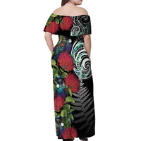 Meri Kirihimete New Zealand Off Shoulder Maxi Dress Tui on Pohutukawa