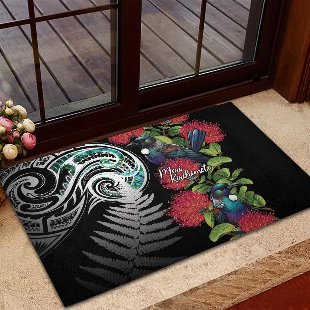 Meri Kirihimete New Zealand Rubber Doormat Tui on Pohutukawa LT7 - Polynesian Pride