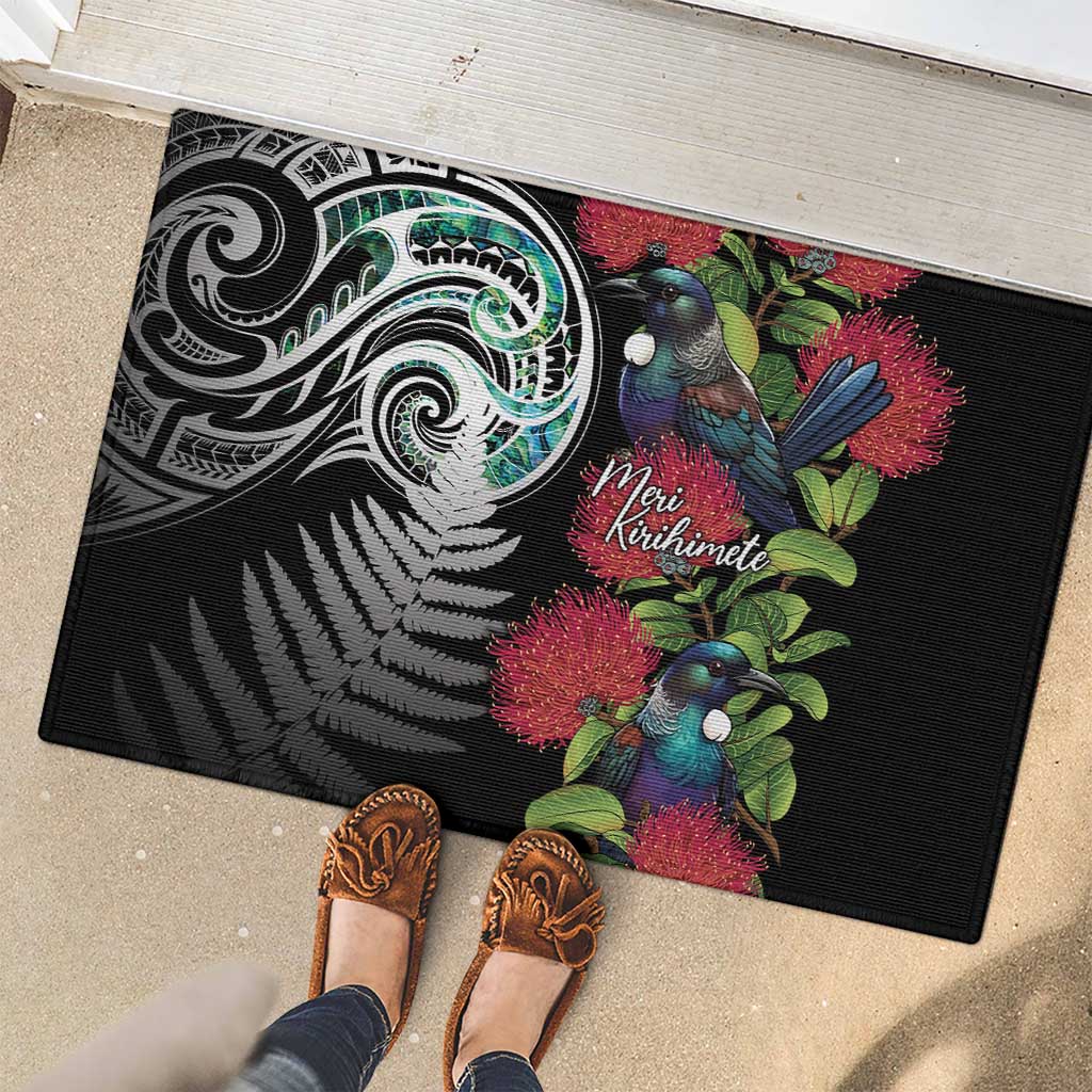 Meri Kirihimete New Zealand Rubber Doormat Tui on Pohutukawa LT7 - Polynesian Pride