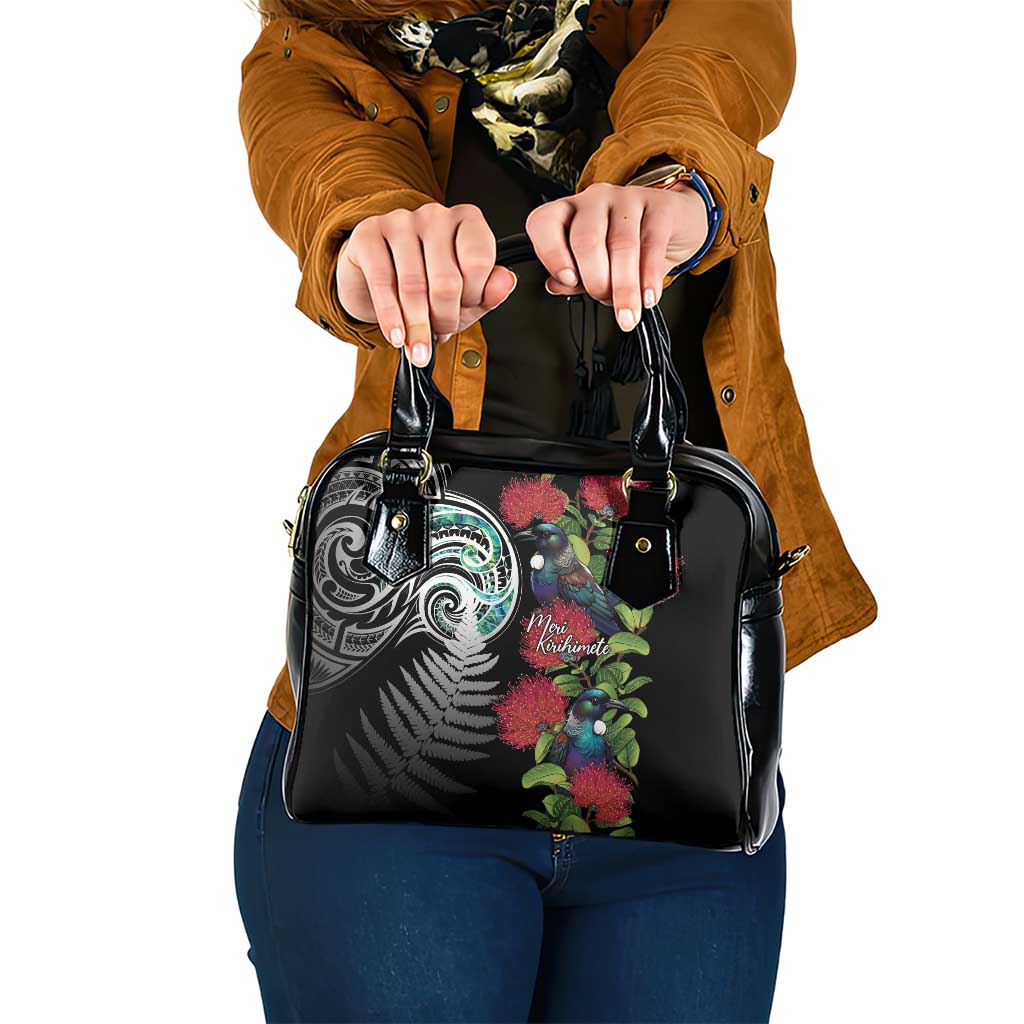 Meri Kirihimete New Zealand Shoulder Handbag Tui on Pohutukawa