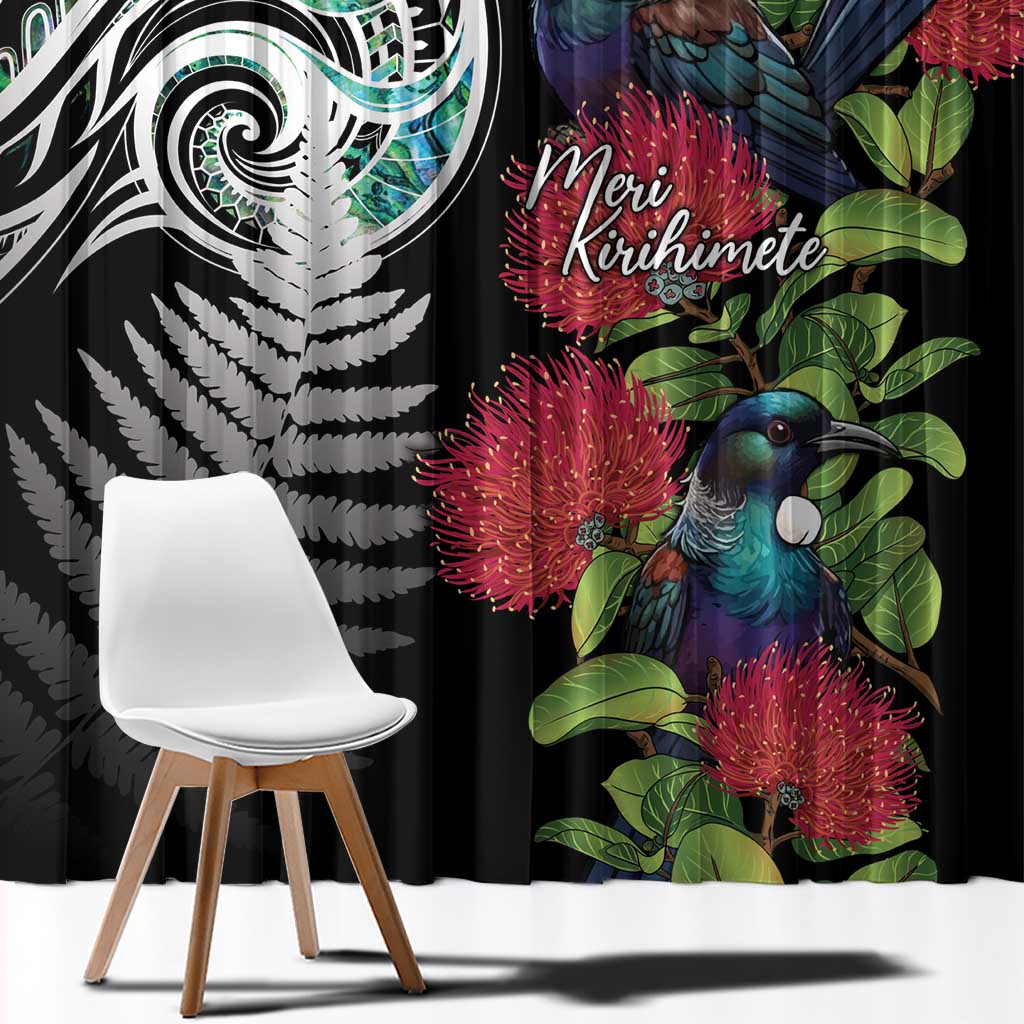 Meri Kirihimete New Zealand Window Curtain Tui on Pohutukawa LT7 - Polynesian Pride