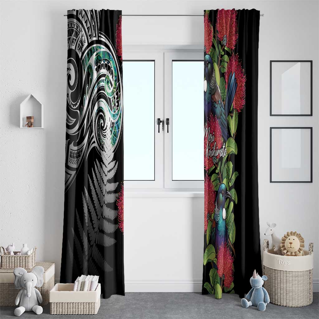 Meri Kirihimete New Zealand Window Curtain Tui on Pohutukawa LT7 - Polynesian Pride
