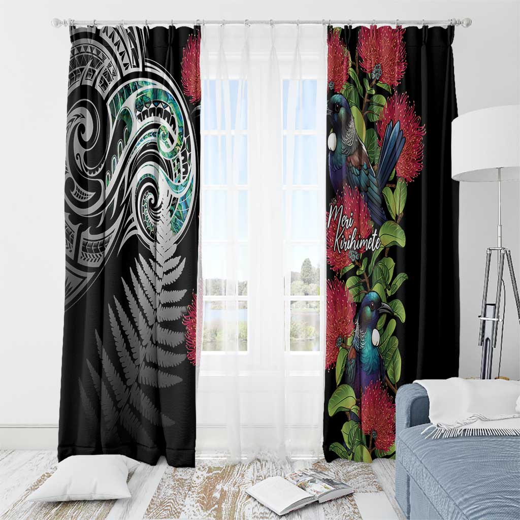 Meri Kirihimete New Zealand Window Curtain Tui on Pohutukawa LT7 - Polynesian Pride