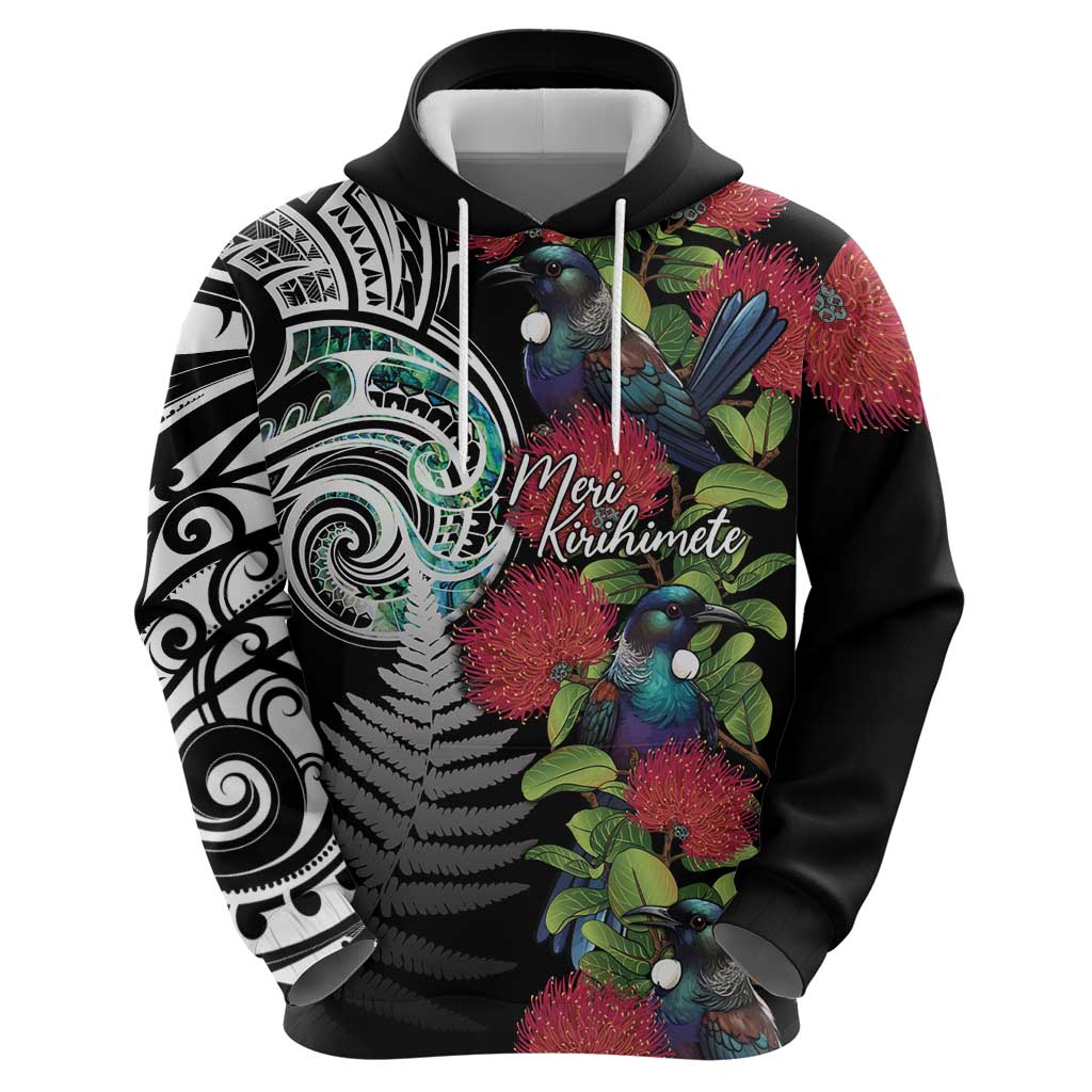 Meri Kirihimete New Zealand Zip Hoodie Tui on Pohutukawa