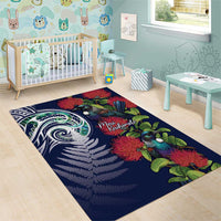Meri Kirihimete New Zealand Area Rug Tui on Pohutukawa - Blue Ver